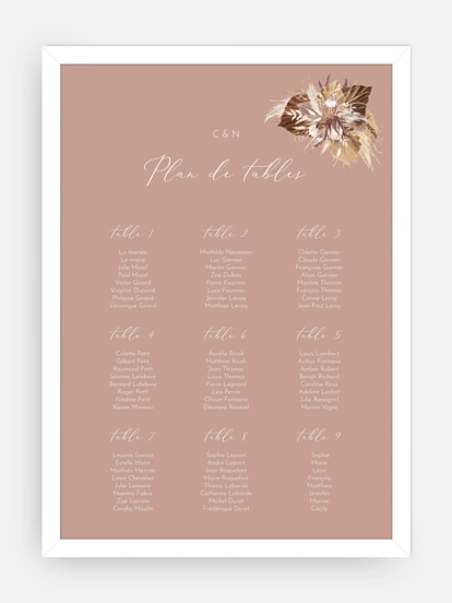 Poster plan de table mariage Rêve bohème
