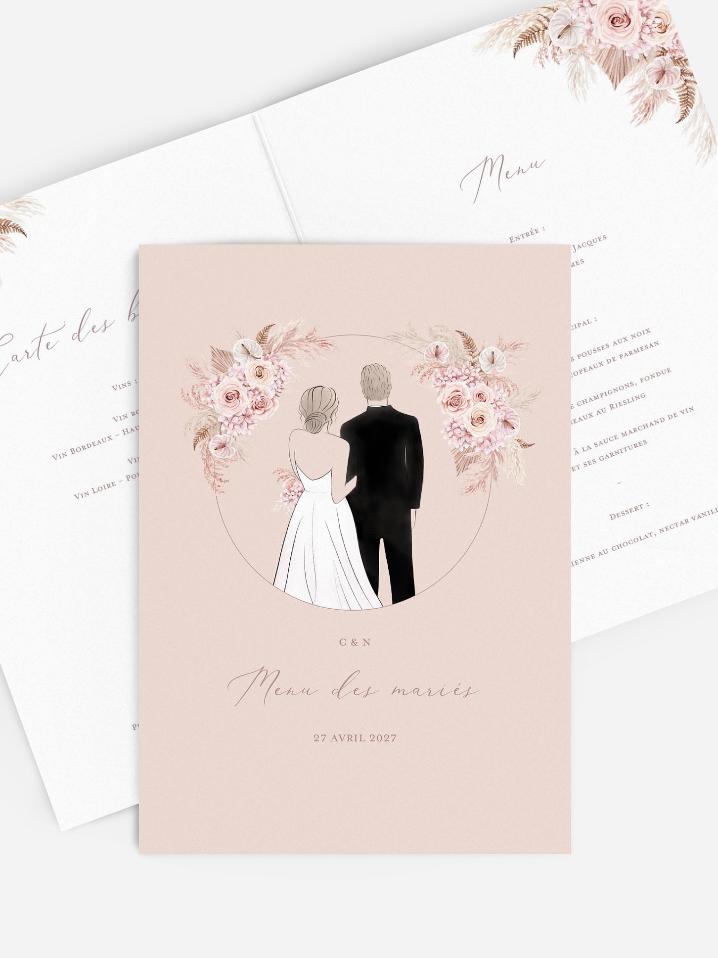 Menu mariage Portrait fleuri