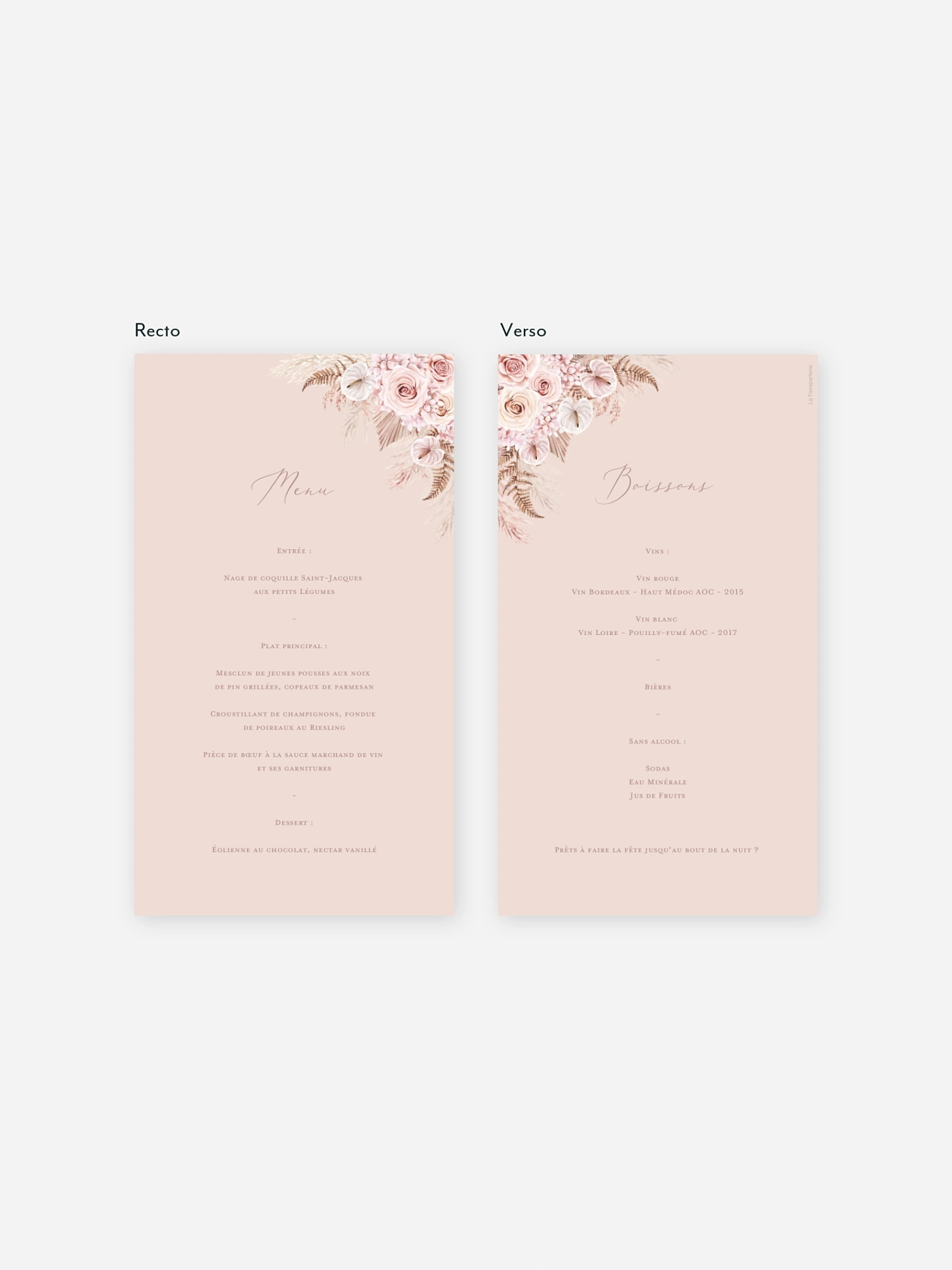 Menu mariage Portrait fleuri