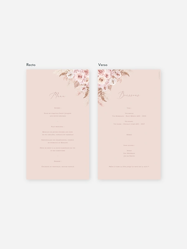 Menu mariage Portrait fleuri