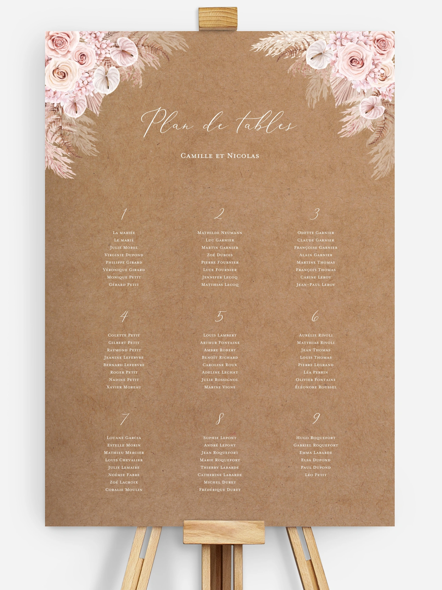 Poster plan de table mariage Portrait fleuri