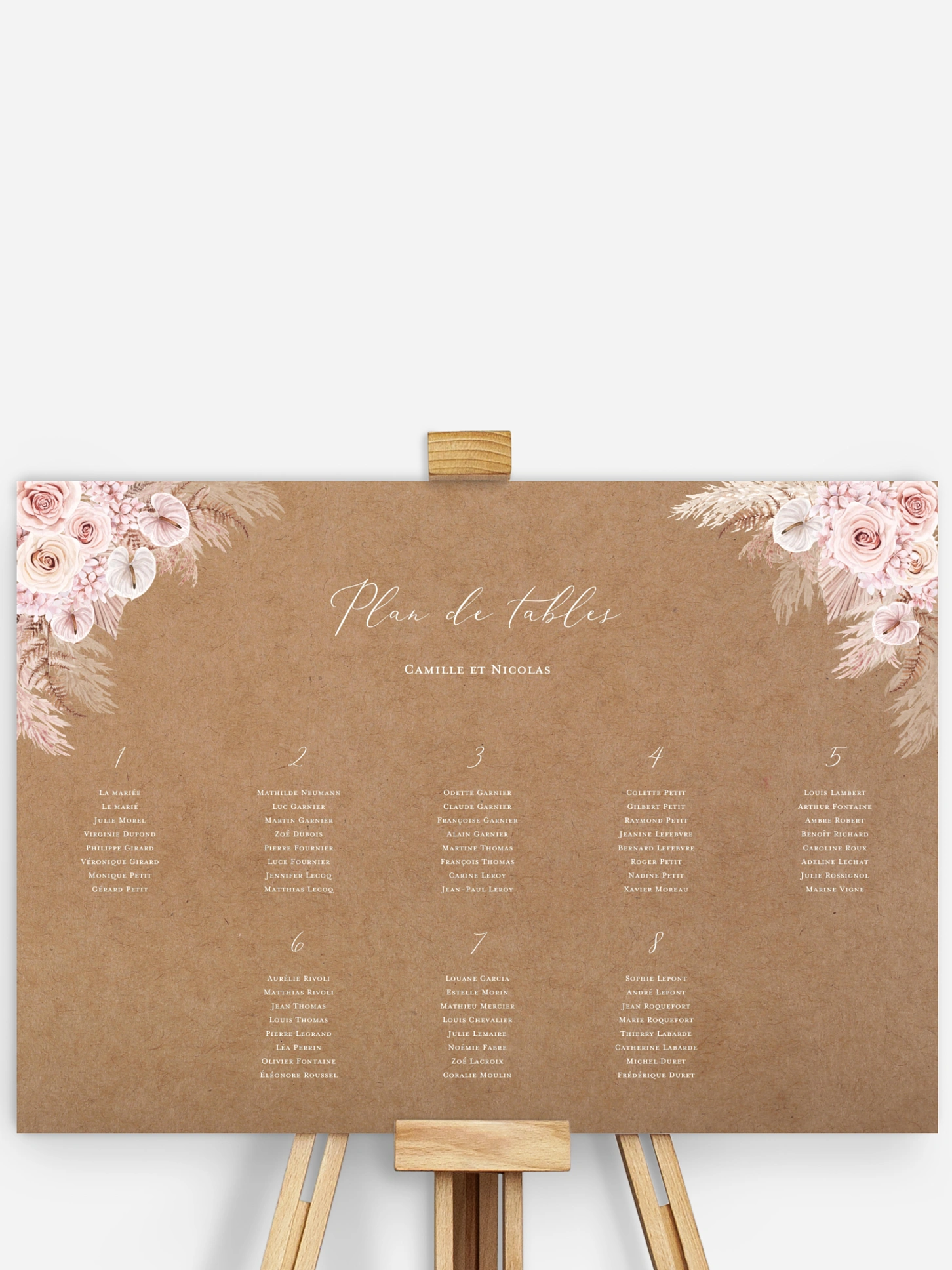 Poster plan de table mariage Portrait fleuri