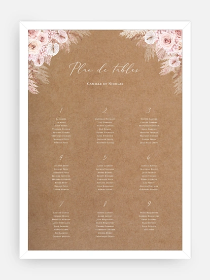 Poster plan de table mariage Portrait fleuri