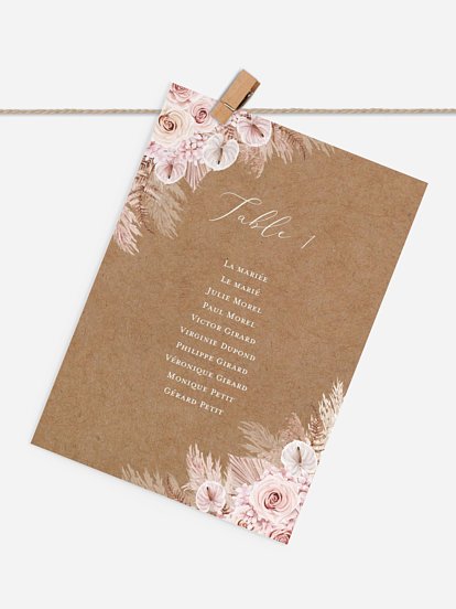 Cartons plan de table mariage Portrait fleuri