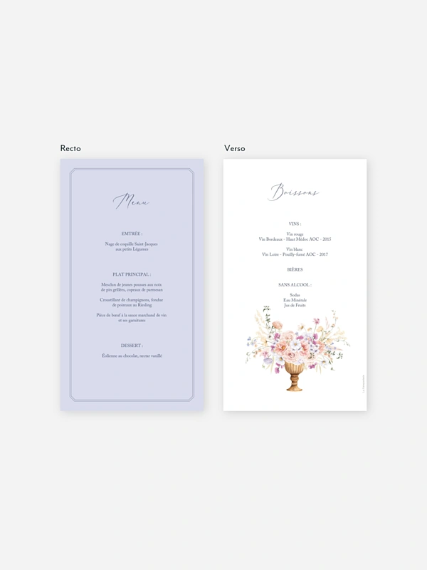 Menu mariage Bouquet majestic