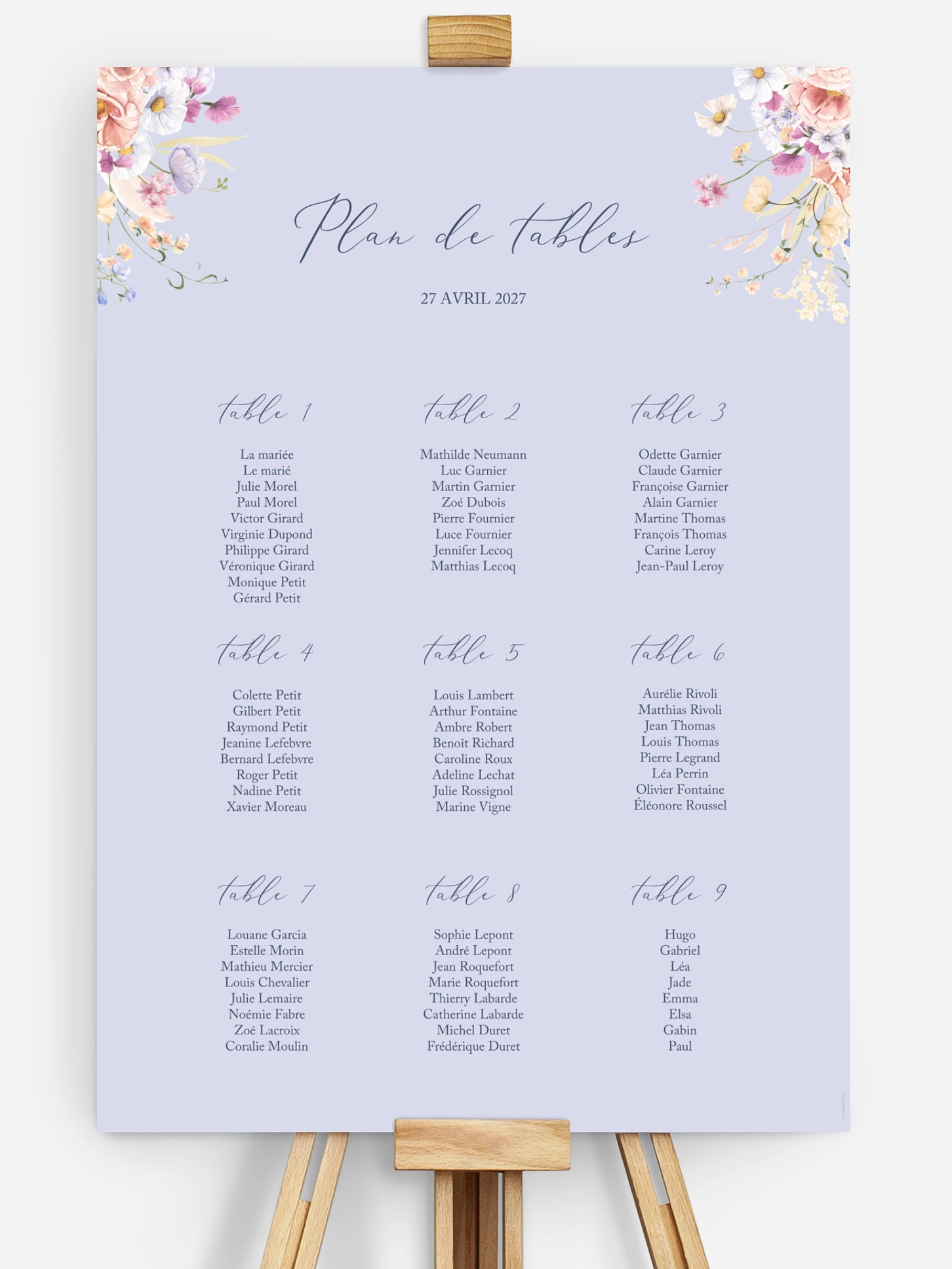 Poster plan de table mariage Bouquet majestic