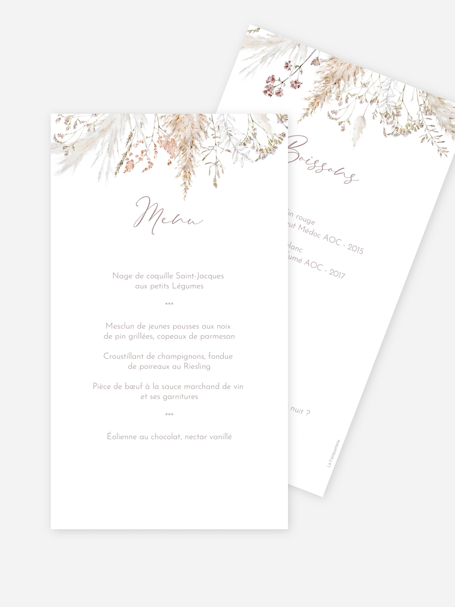 Menu mariage Fleurs filigranes