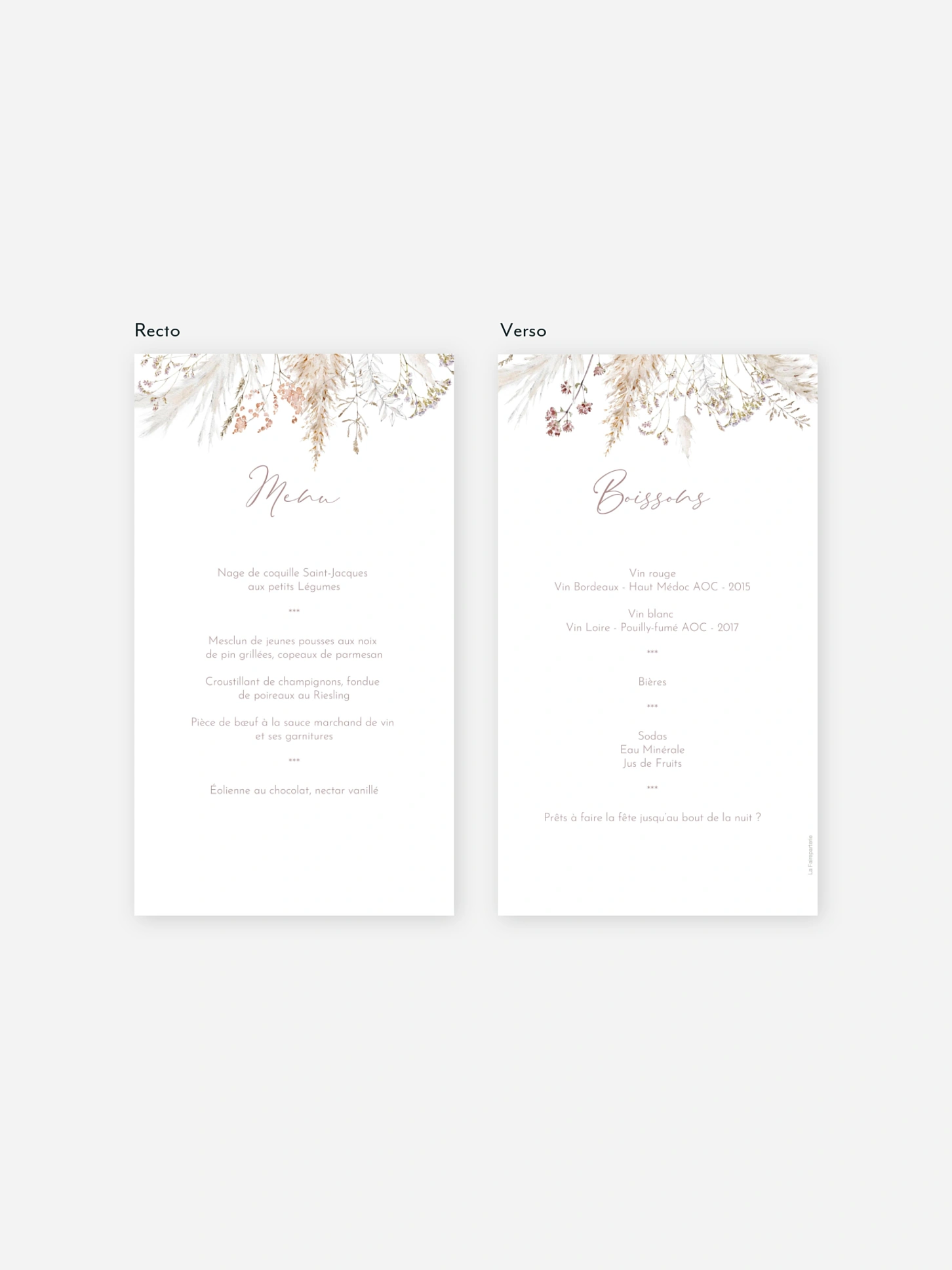 Menu mariage Fleurs filigranes