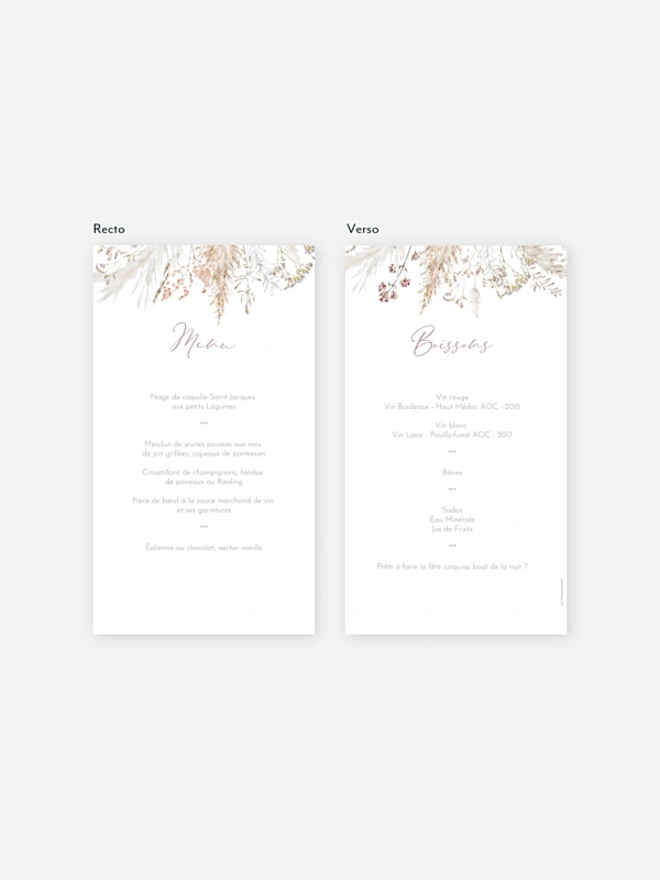 Menu mariage Fleurs filigranes