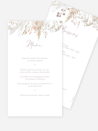 Menu mariage Fleurs filigranes