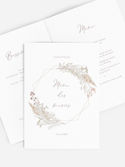 Menu mariage Fleurs filigranes