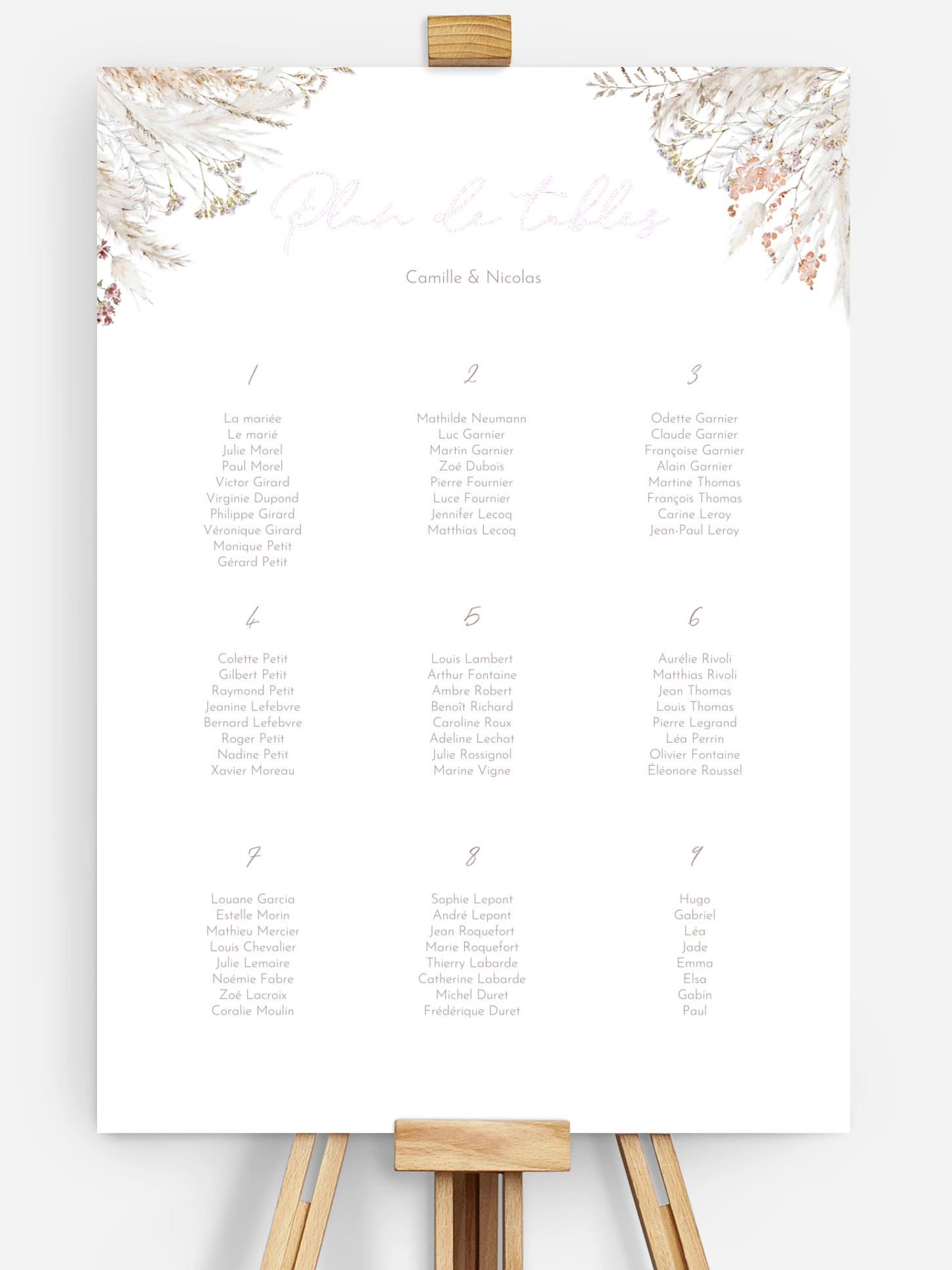 Poster plan de table mariage Fleurs filigranes