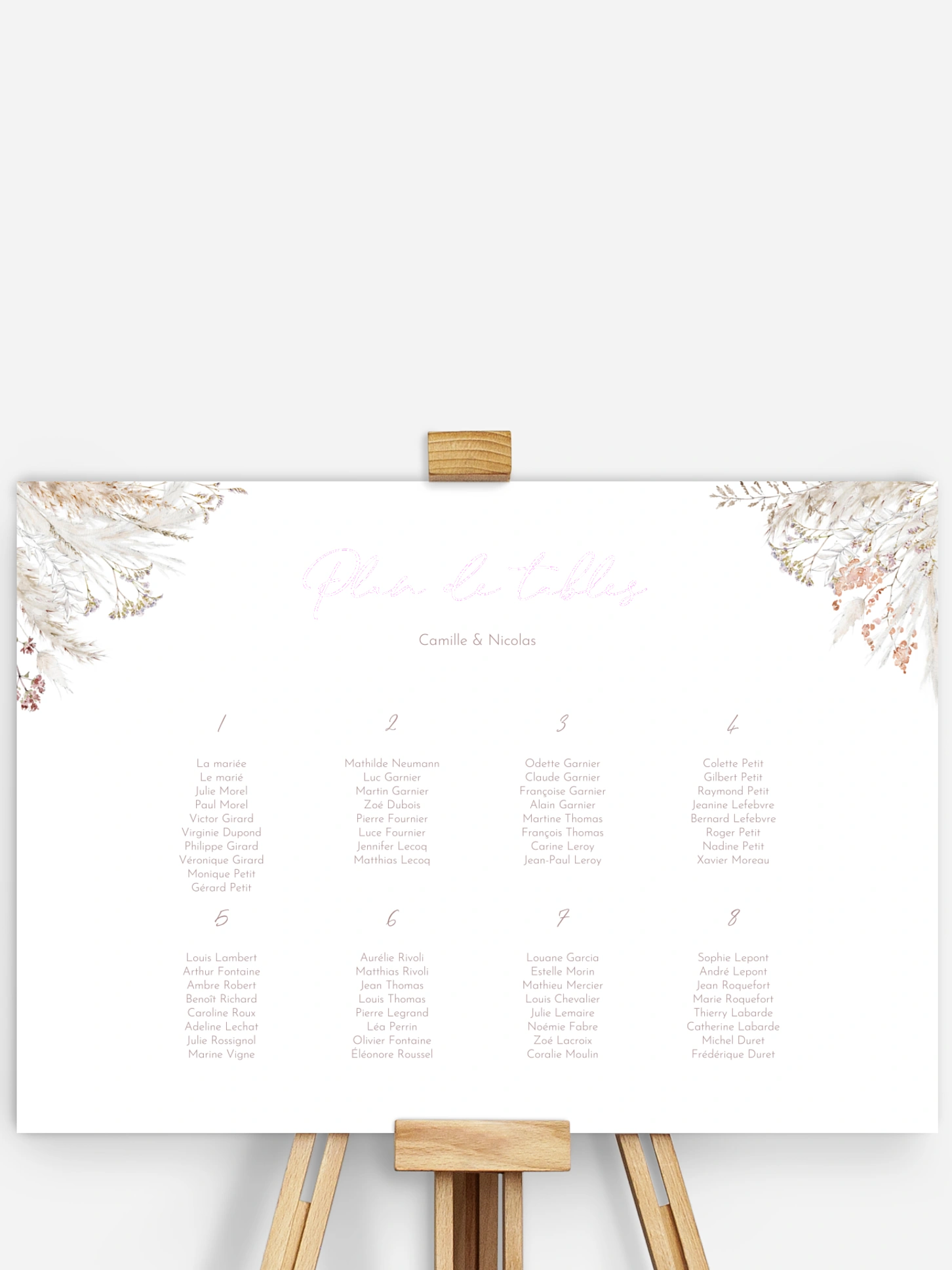 Poster plan de table mariage Fleurs filigranes