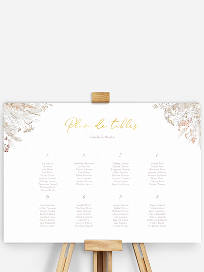 Poster plan de table mariage Fleurs filigranes