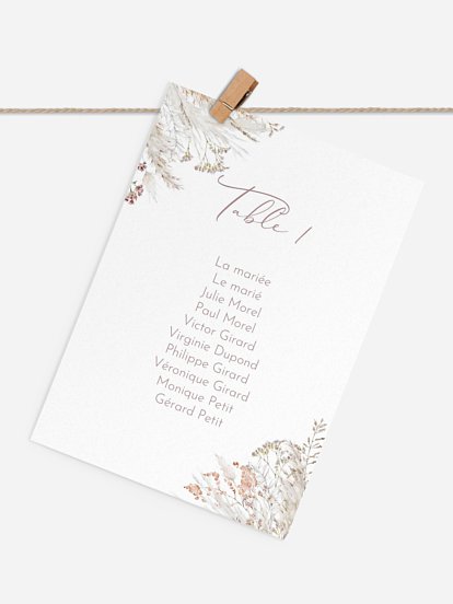 Cartons plan de table mariage Fleurs filigranes