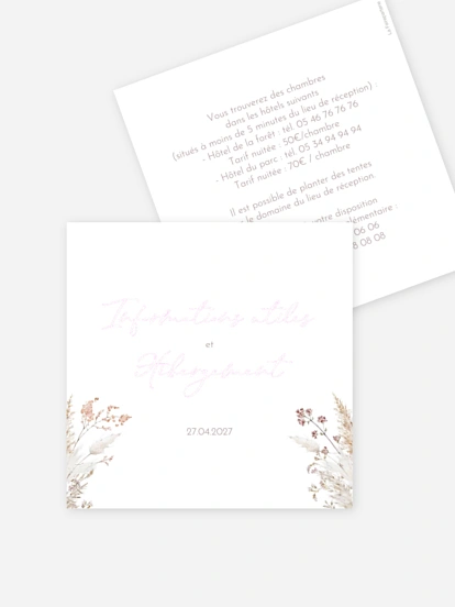 Carton information hébergement Fleurs filigranes