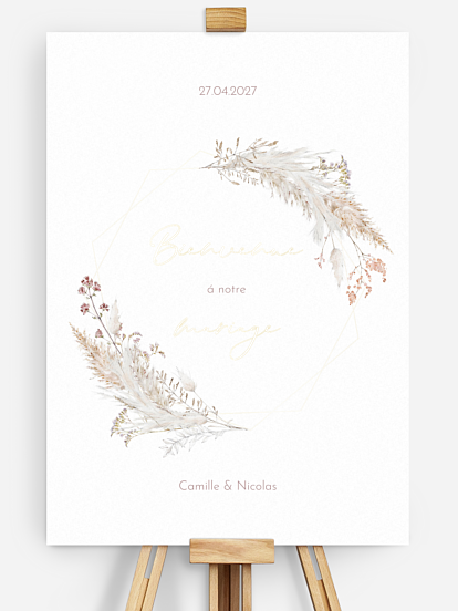 Poster bienvenue mariage Fleurs filigranes