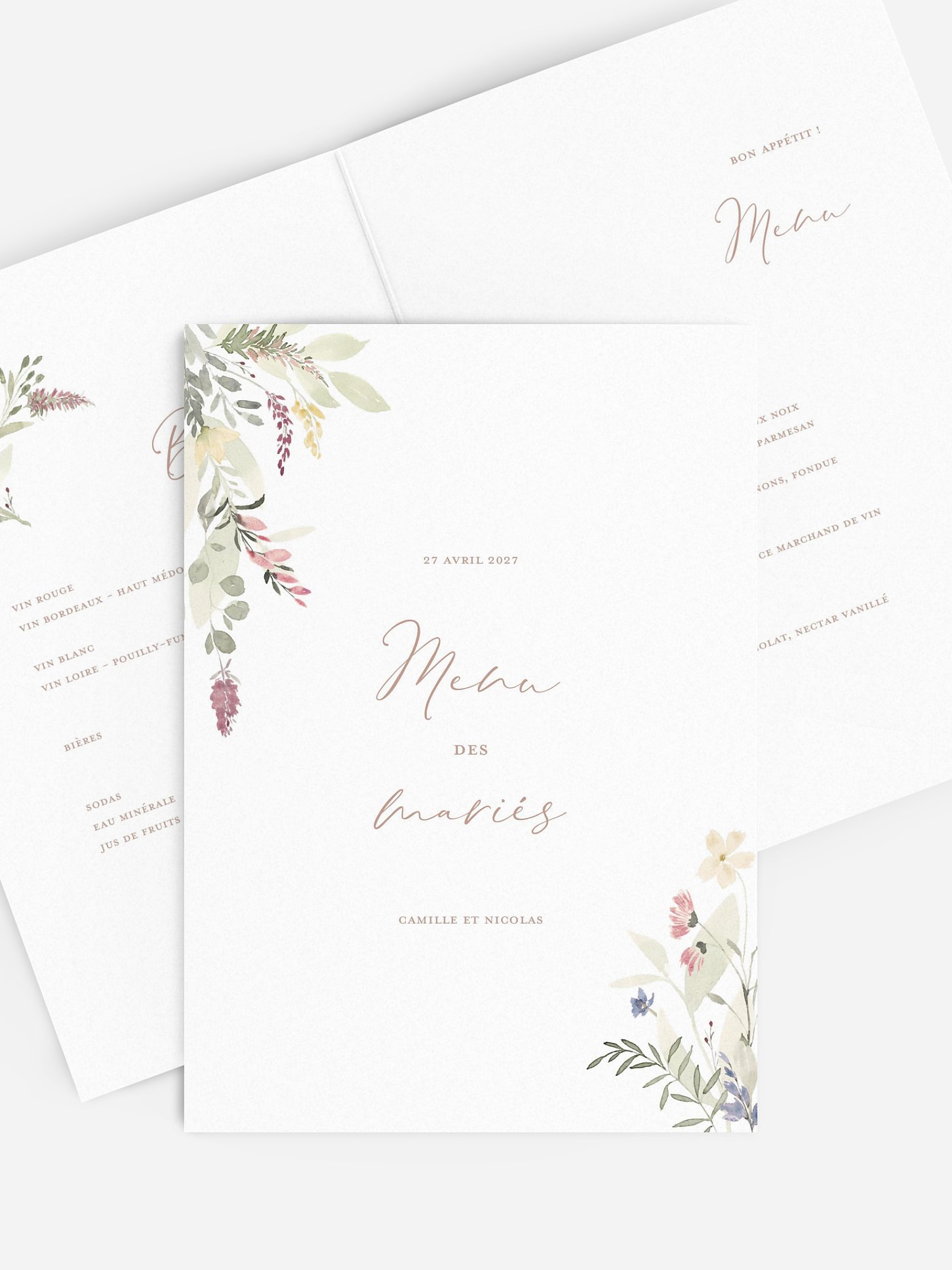 Menu mariage Fleurs douces