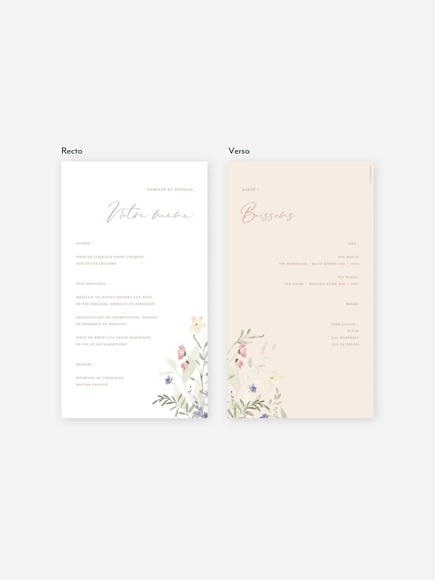Menu mariage Fleurs douces