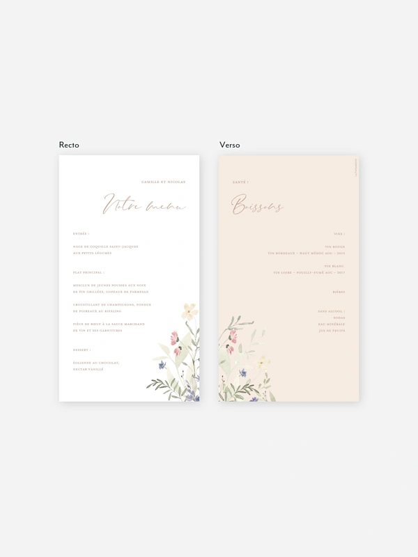 Menu mariage Fleurs douces