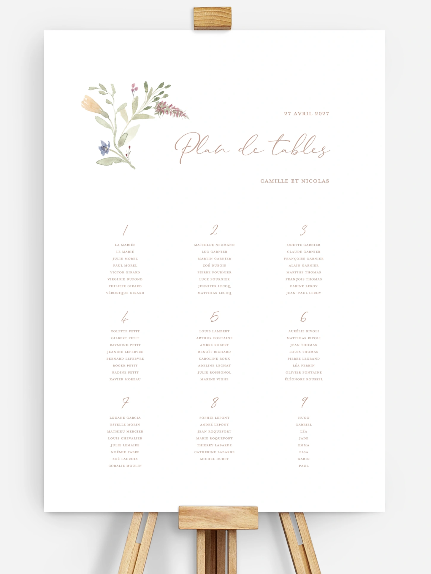 Poster plan de table mariage Fleurs douces