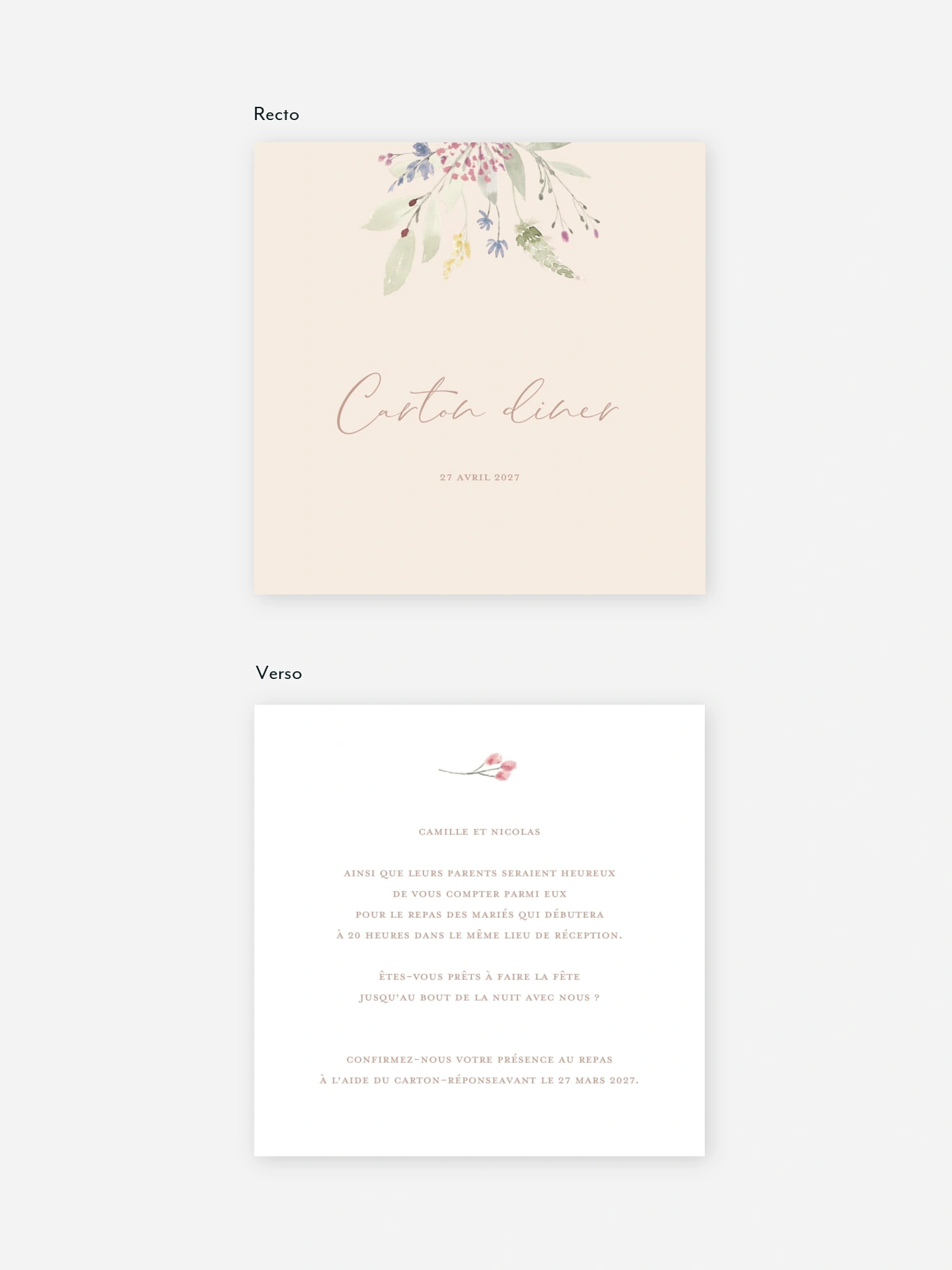 Carton d'invitation Fleurs douces