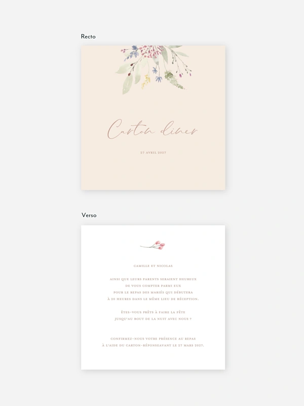 Carton d'invitation Fleurs douces