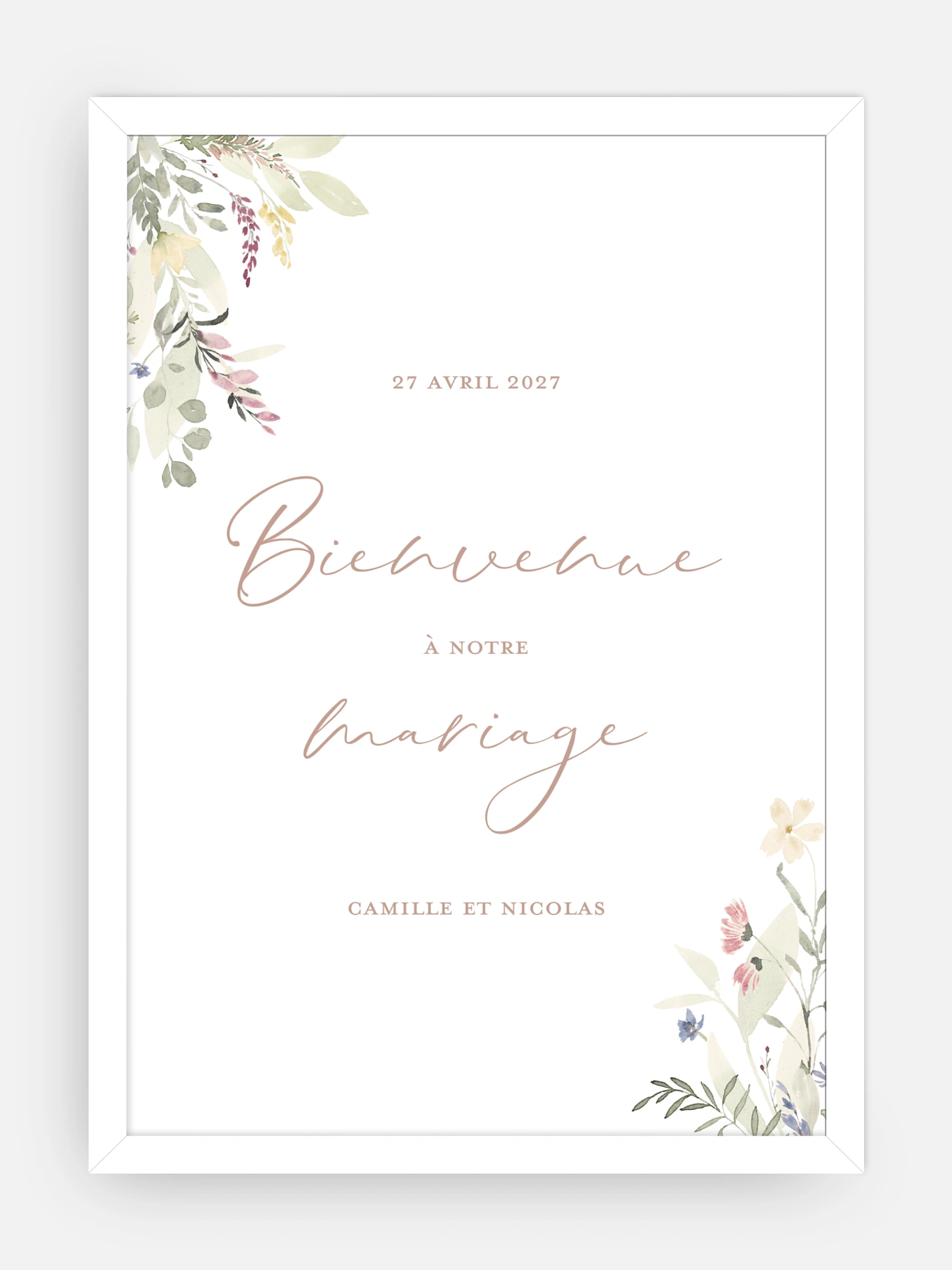 Poster bienvenue mariage Fleurs douces