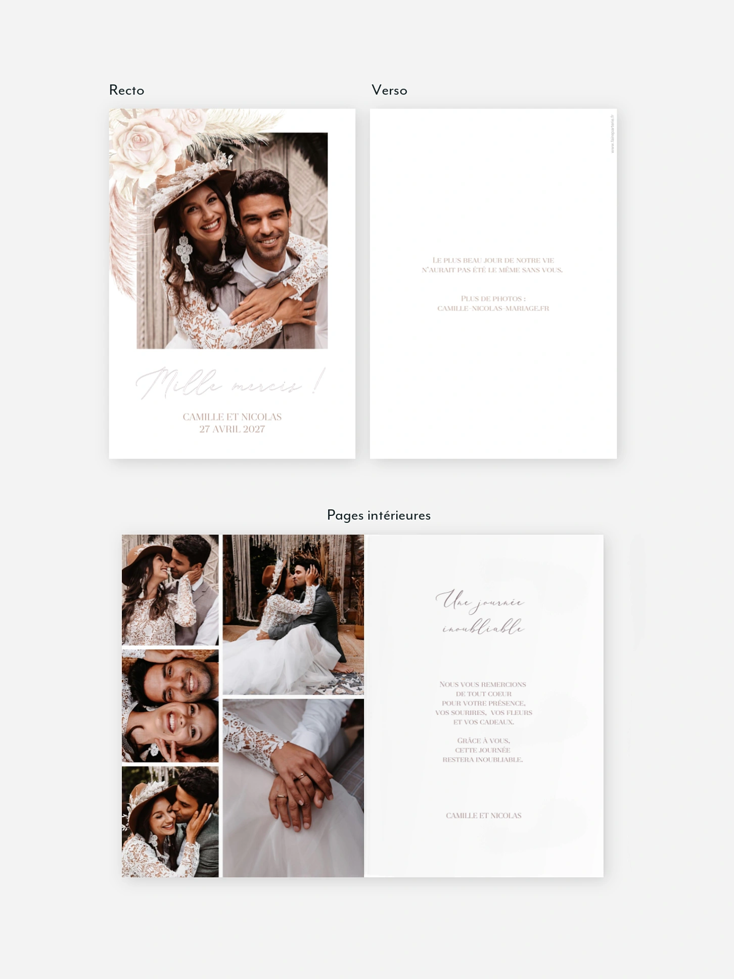 Carte de remerciements Blush Initials