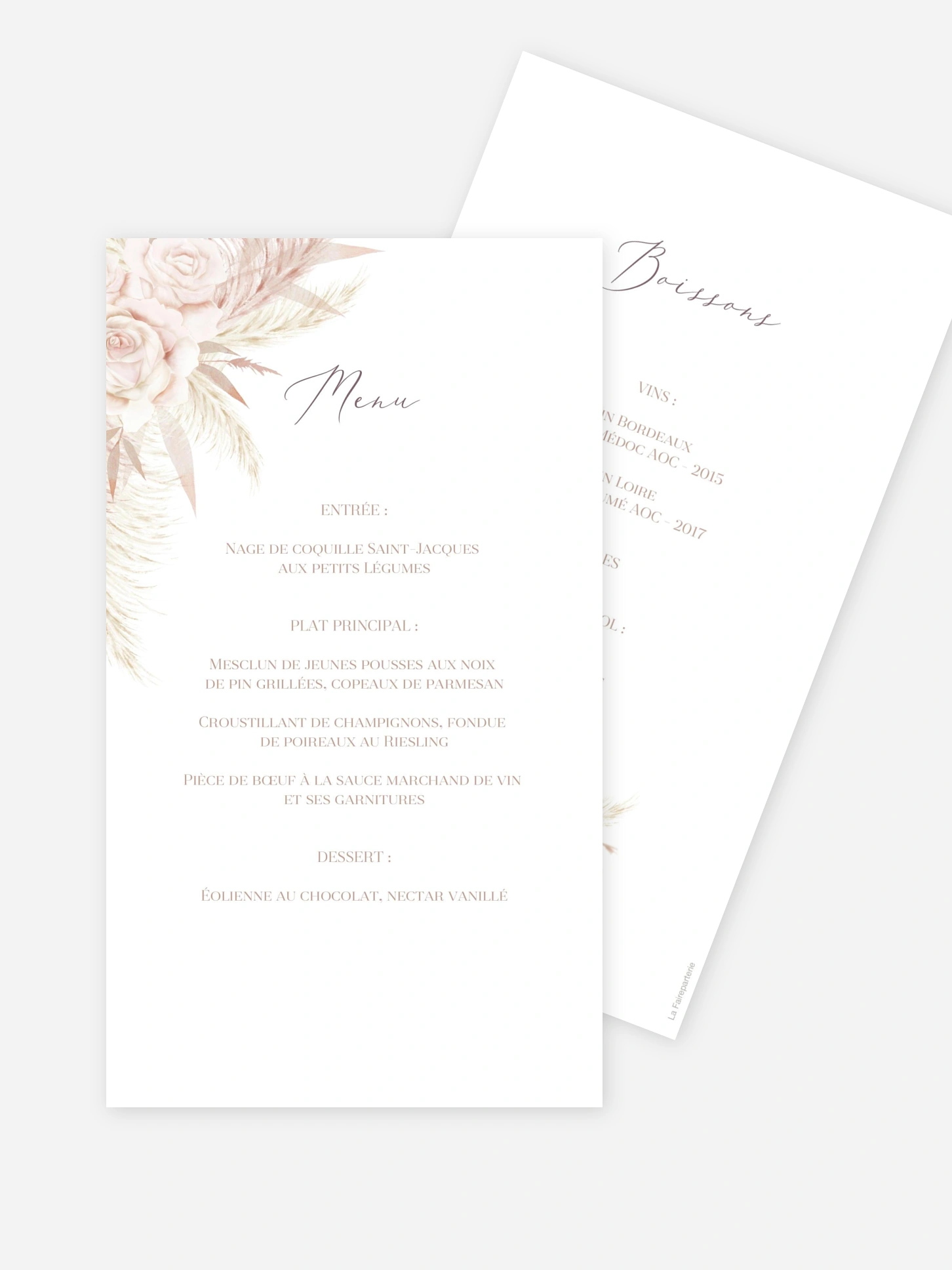 Menu mariage Blush Initials