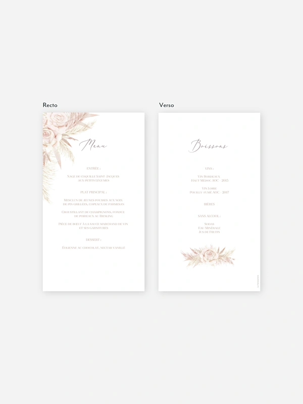 Menu mariage Blush Initials