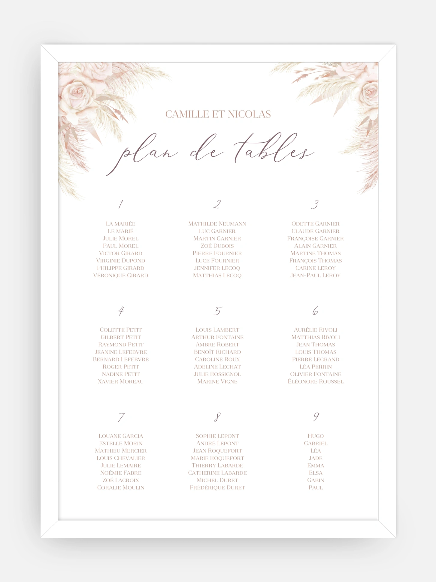 Poster plan de table mariage Blush Initials