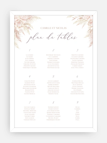 Poster plan de table mariage Blush Initials