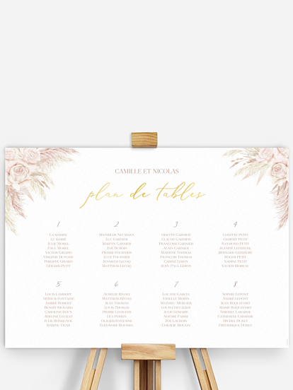 Poster plan de table mariage Blush Initials