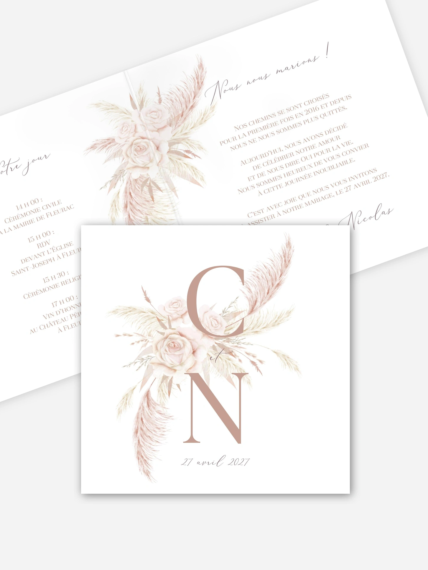 Faire-part de mariage Blush Initials