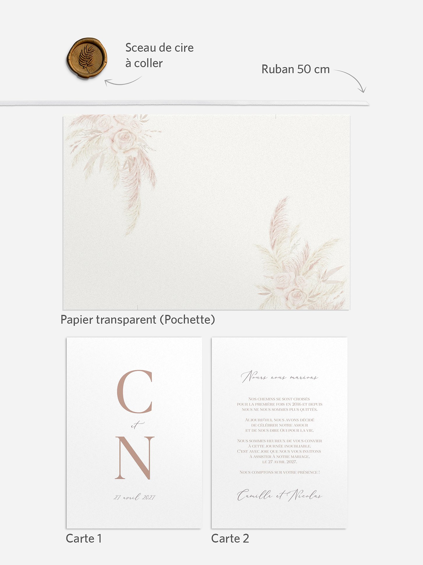 Faire-part de mariage Blush Initials