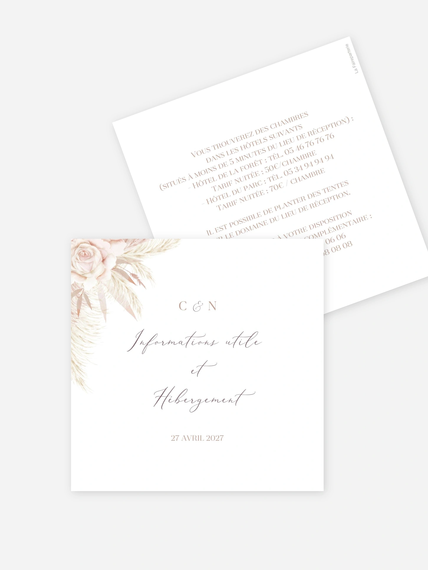 Carton information hébergement Blush Initials