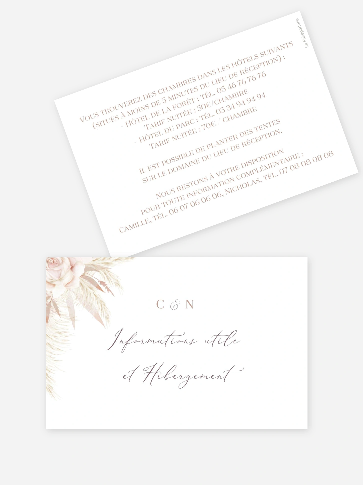 Carton information hébergement Blush Initials