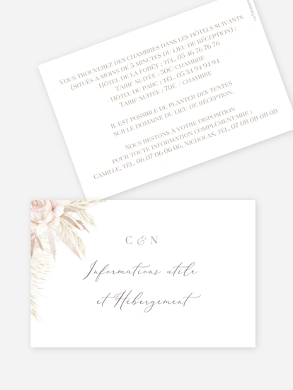 Carton information hébergement Blush Initials
