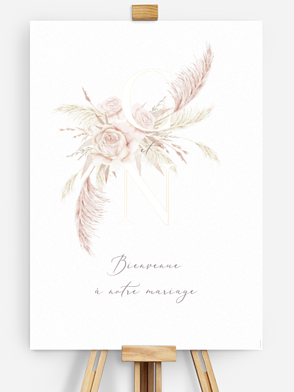 Poster bienvenue mariage Blush Initials