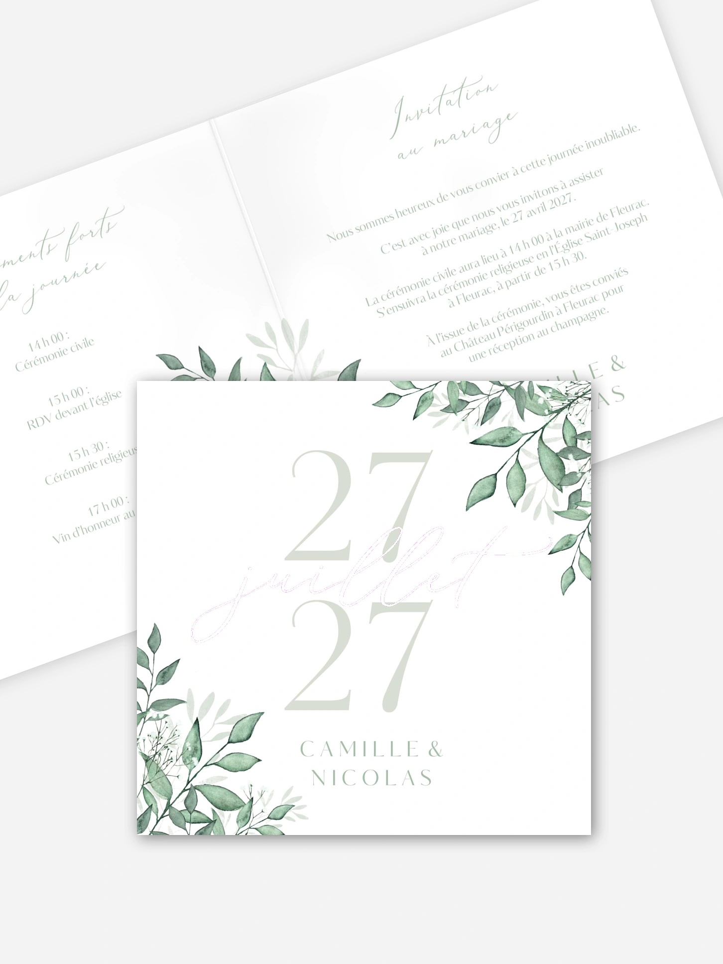 Faire-part de mariage Sauge élégante