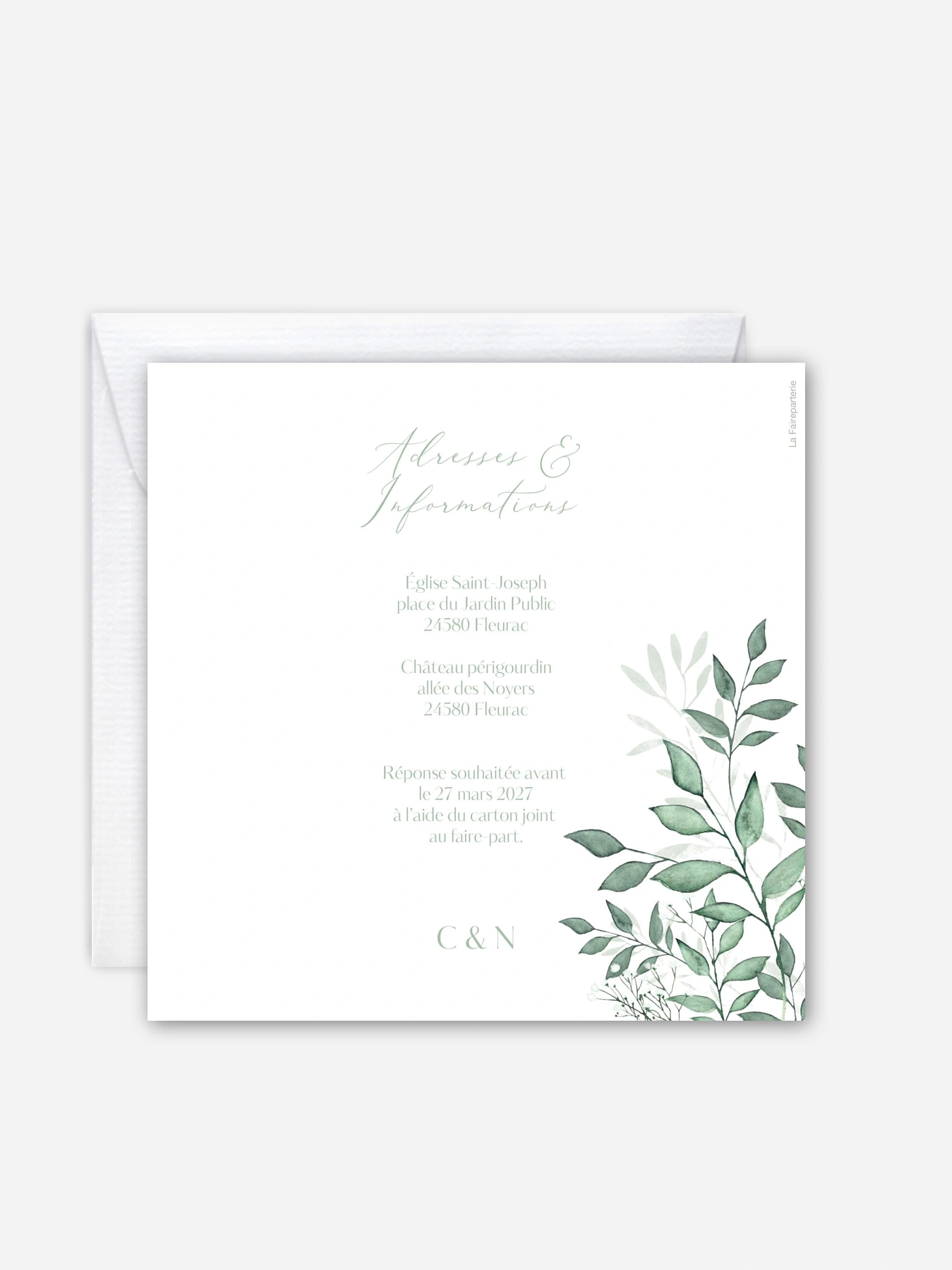 Faire-part de mariage Sauge élégante