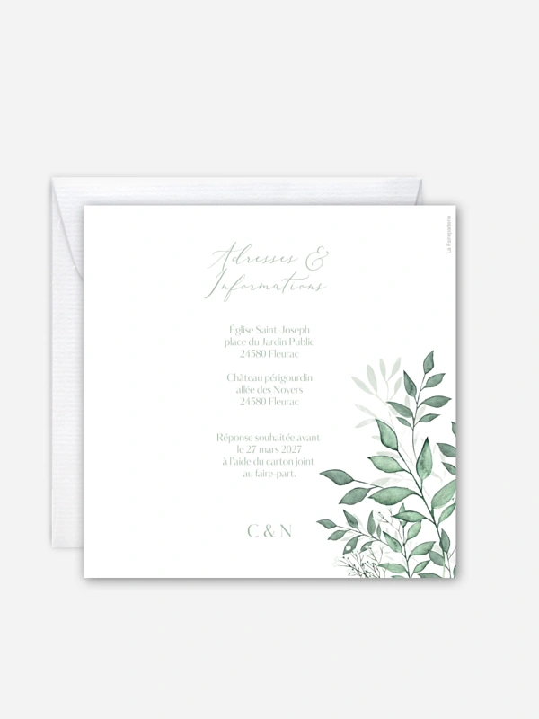 Faire-part de mariage Sauge élégante