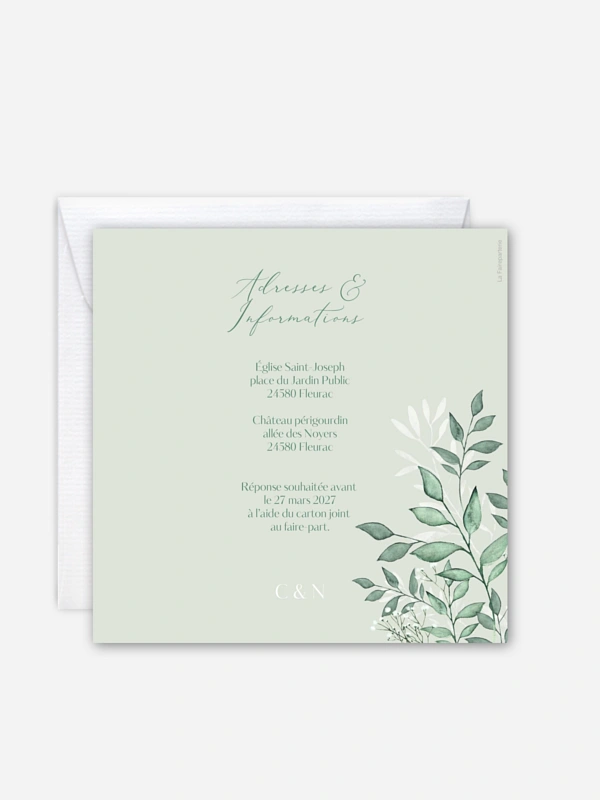 Faire-part de mariage Sauge élégante
