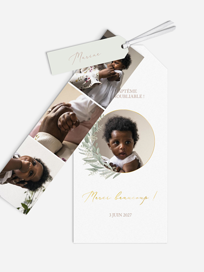 Carte remerciement baptême Couronne de sauge