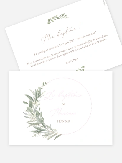 Faire-part baptême Couronne de sauge
