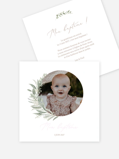 Faire-part baptême Couronne de sauge