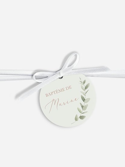 Étiquette avec ruban baptême Couronne de sauge
