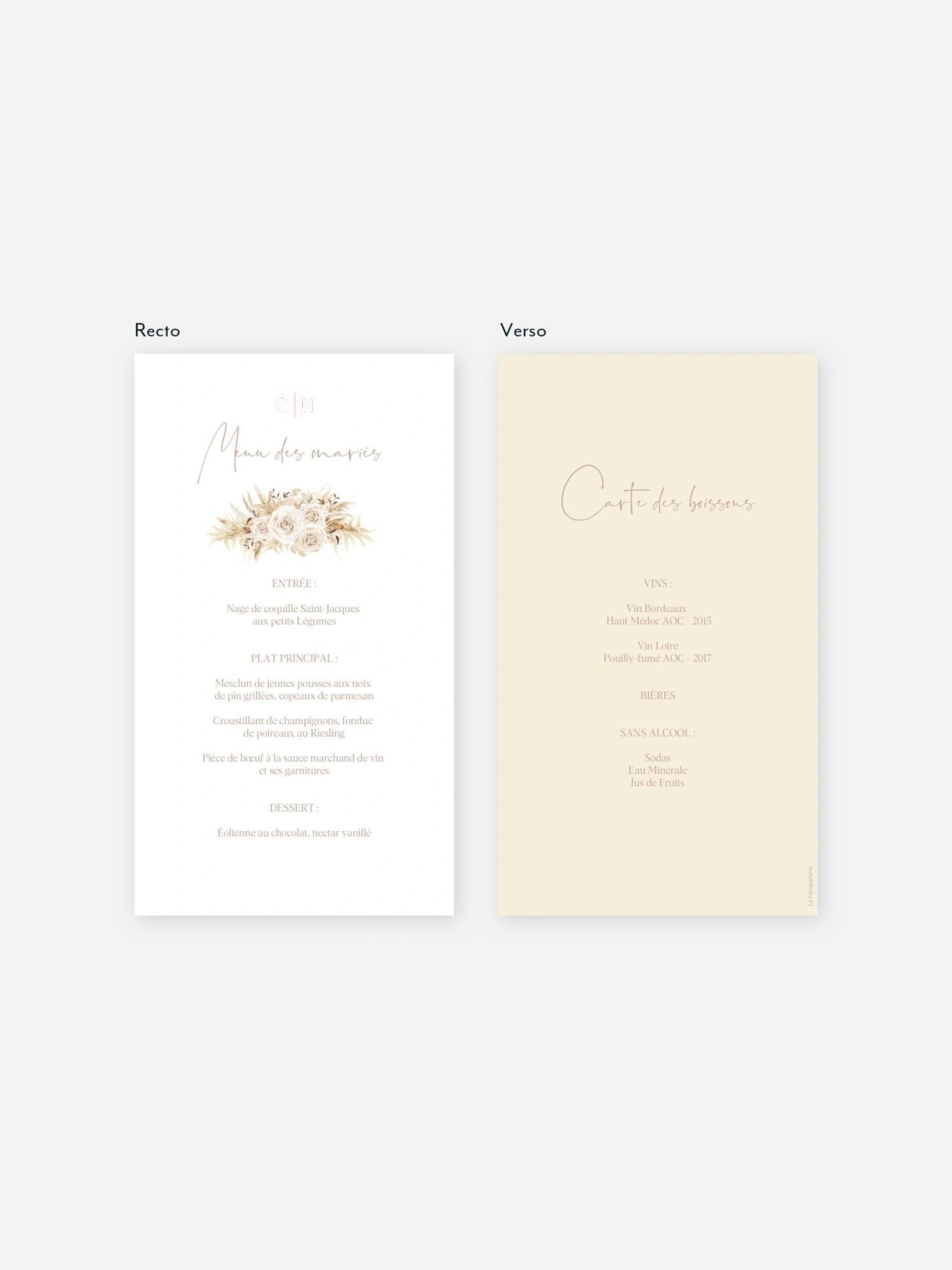 Menu mariage Amour bohème