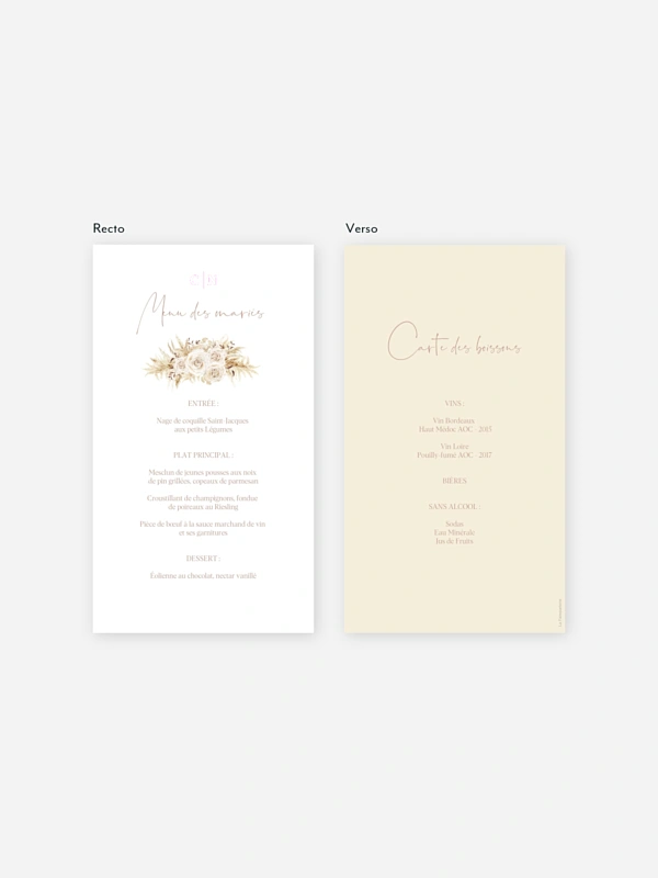 Menu mariage Amour bohème